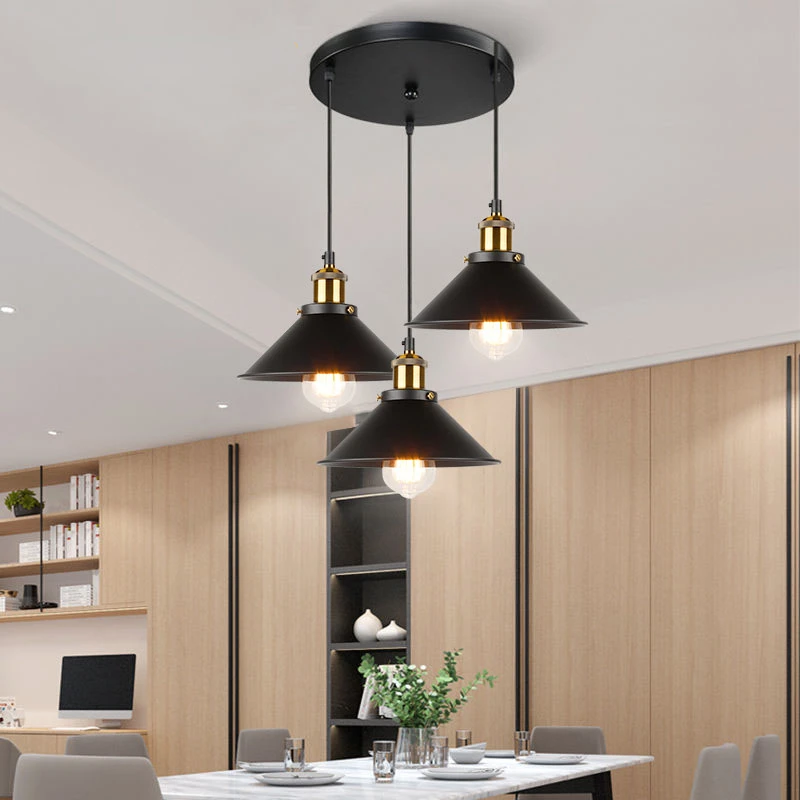 

Retro Industrial Ceiling Chandeliers Iron E27 Pendant Lamps For Kitchen Bedroom Restaurant Home Black/Gold 3 Heads Hanging Light