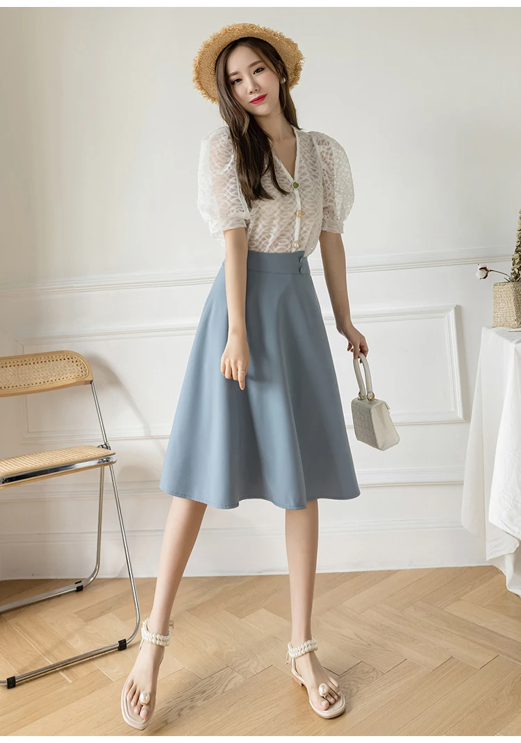 plaid skirt High Waist Women A-line Skirts New 2022 Spring Korean Style Plain Color All-match Knee Length Ladies Elegant Casual Skirt W1022 short skirt