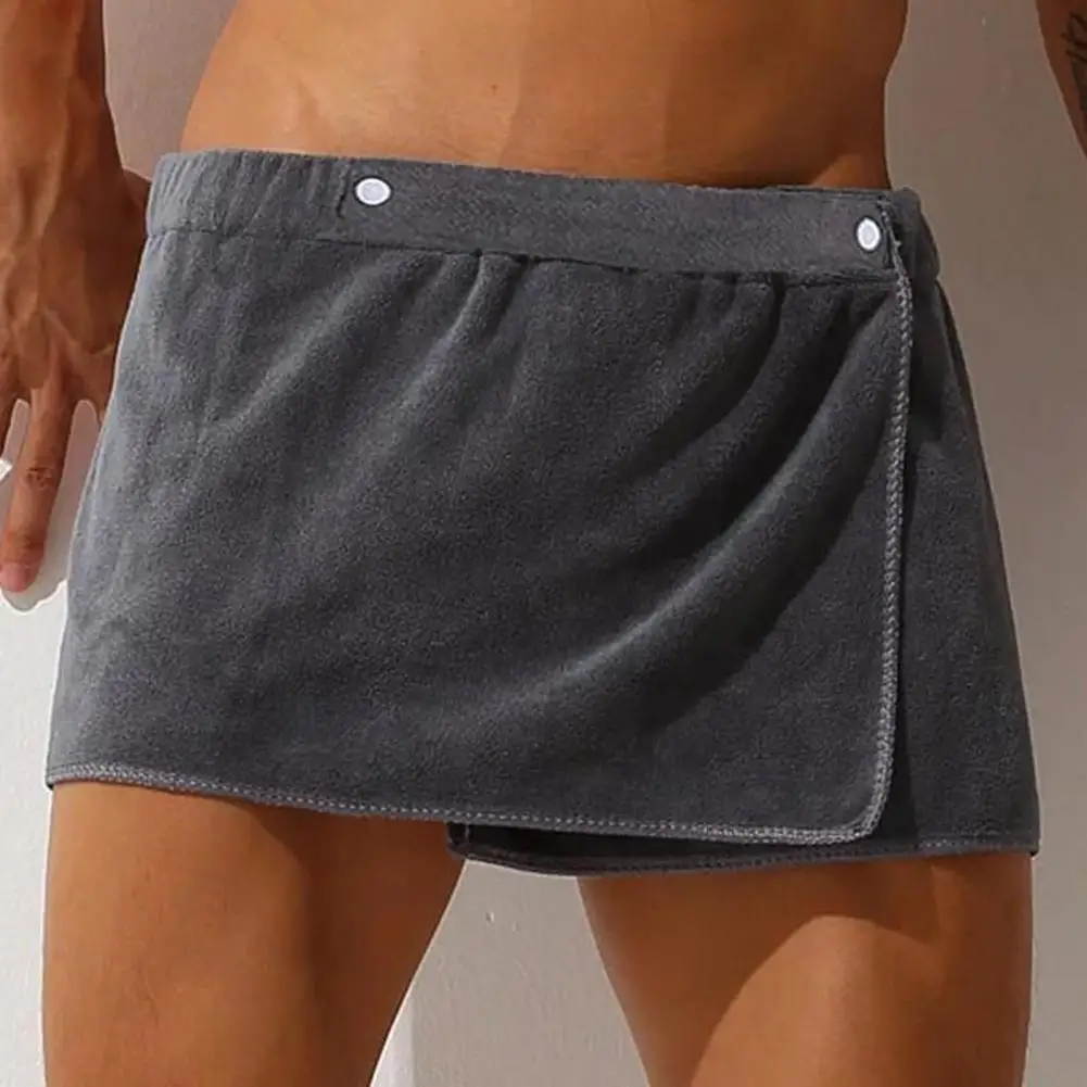

Sexy Sleep Bottoms Toweling Pants Microfiber Pajamas Men Nightwear Short towel Pants Side Split Bathrobe Culottes Soft Thick