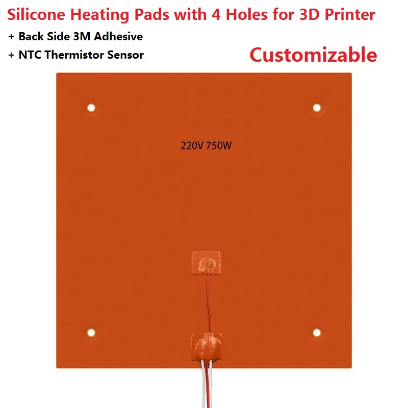 SiliconeRubberHeatingPadsPlateScrew4Holes3MAdhesiveNTCThermistorSensorCrealityCR