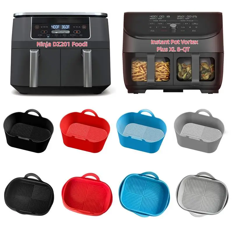 

2PCS Air Fryer Silicone Tray Dish Dual 2 Basket Baking Pan Oven Pot Plate Liner Paper Air Fryer Basket For Ninja healthy Foodi