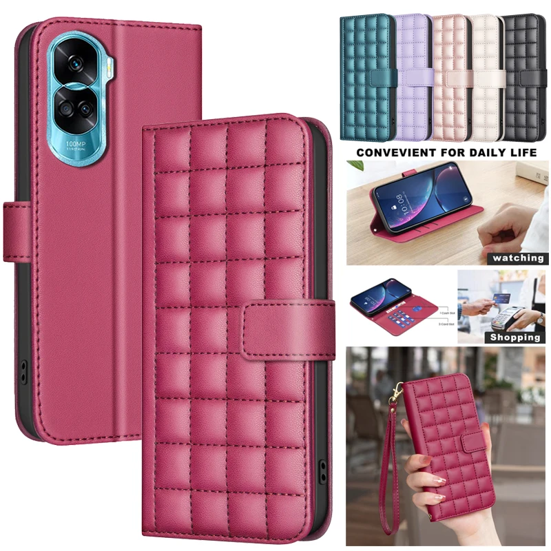 3D Checkered Pattern Leather Wallet Phone Case with Magnetic Flip Cover