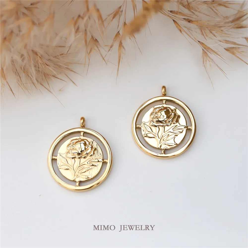 

Color titanium steel gold plated retro stereo rose ring pendant clavicle chain sweater chain DIY accessories M-173