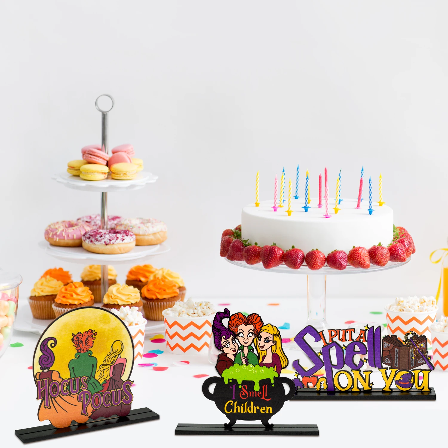 Table Decoration 3PCS Happy Halloween Colorful Table Topper Sign For Halloween Themed Holiday Birthday Party Favor Supplies