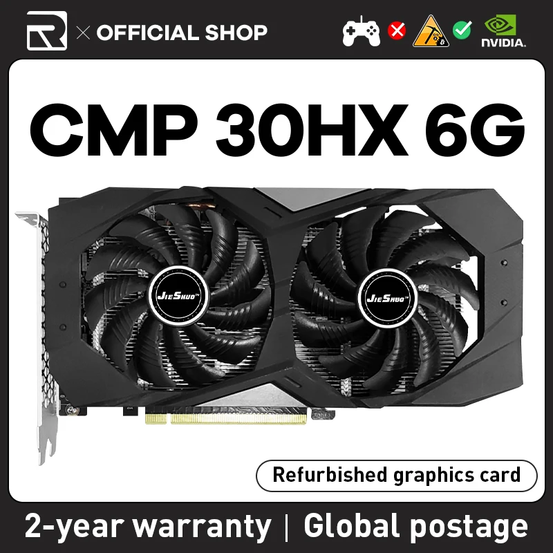 Профессиональная графическая карта JIESHUO NVIDIA CMP 30HX 6 ГБ для майнинга использует Gpus cmp30hx 6g для Btc серии KAS RVN CFX и т. д.