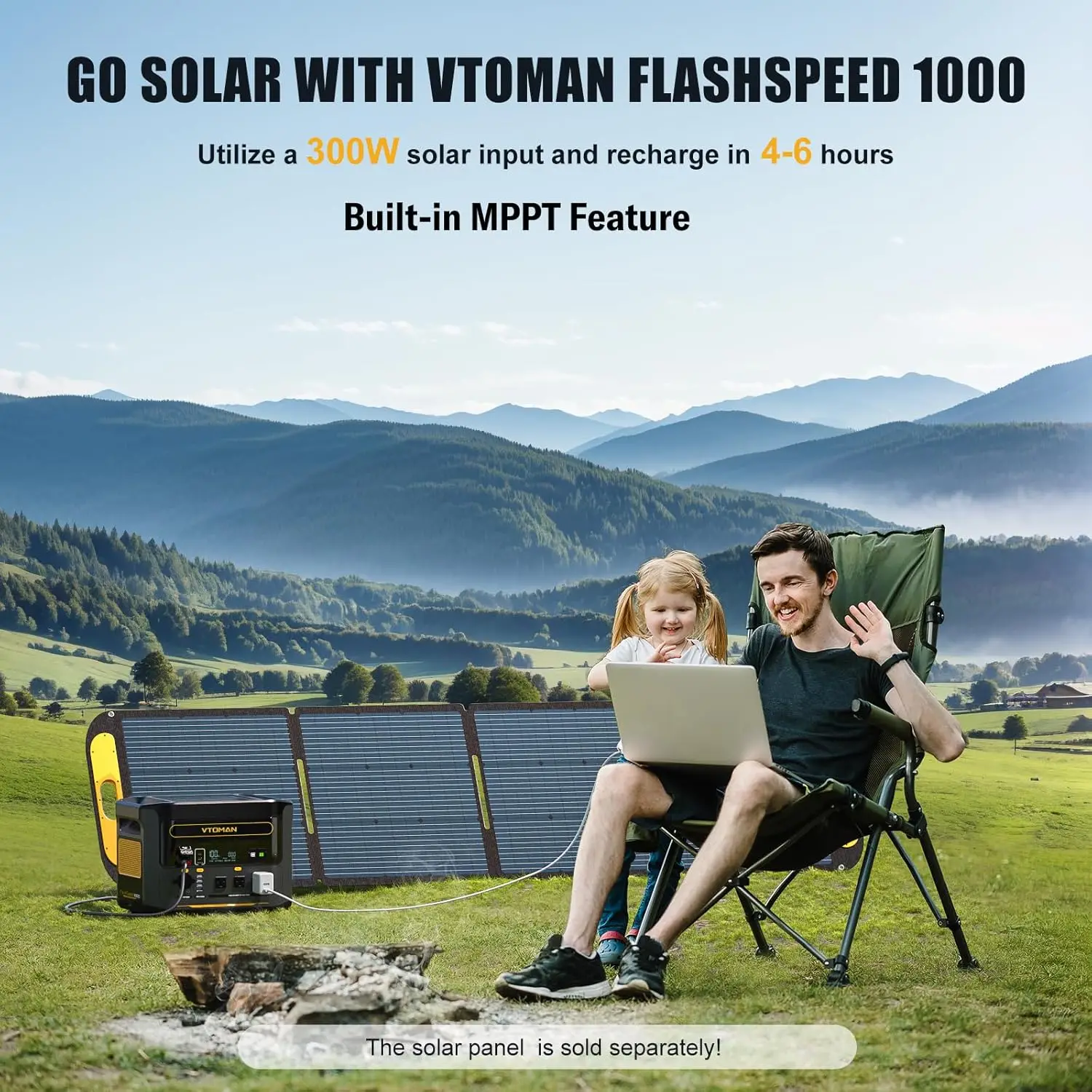 Solar Generator 1000W (2000W Peak) with 220W Solar Panel Included, 828Wh LiFePO4 Power Station with 1000W AC Outlets, 100W USB 3