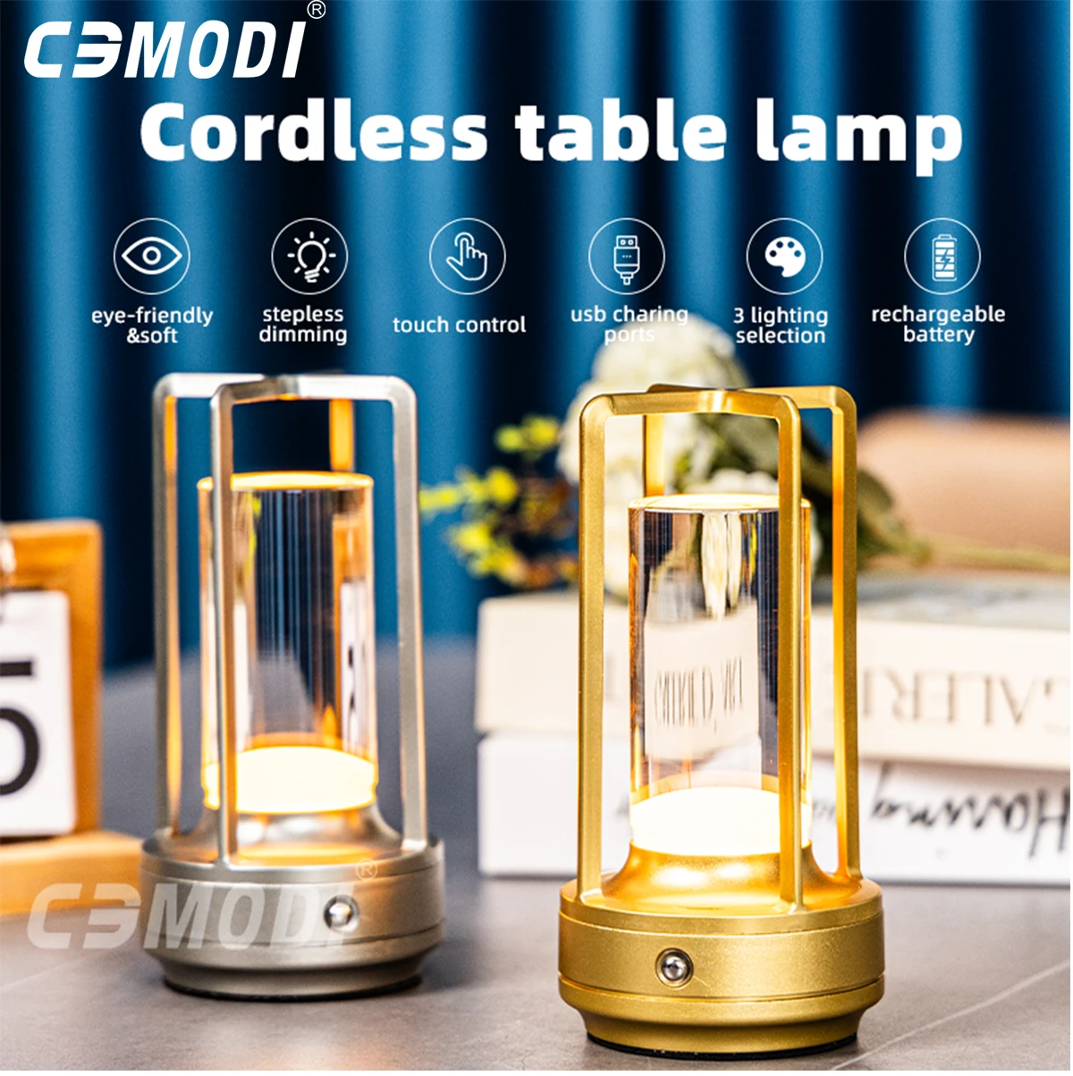 Rechargeable LED Crystal Touch Table Lamp - Decorative Bedroom  Restaurant Night Light