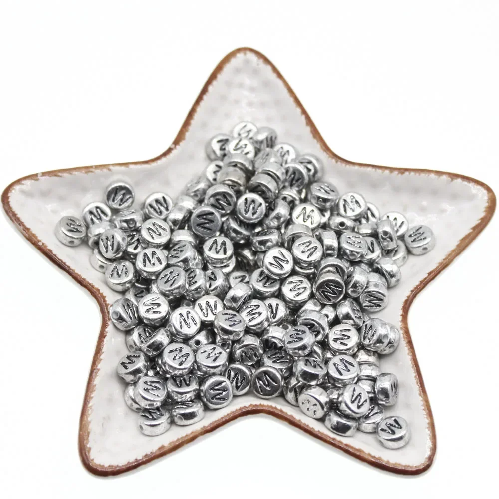 100-500PCS Acryl A-Z 26 Buchstaben Perlen Silber Farbe Runde Flache Lose Spacer Perlen Für Schmuck Machen diy Armband ﻿ Zubehör – Detail 18