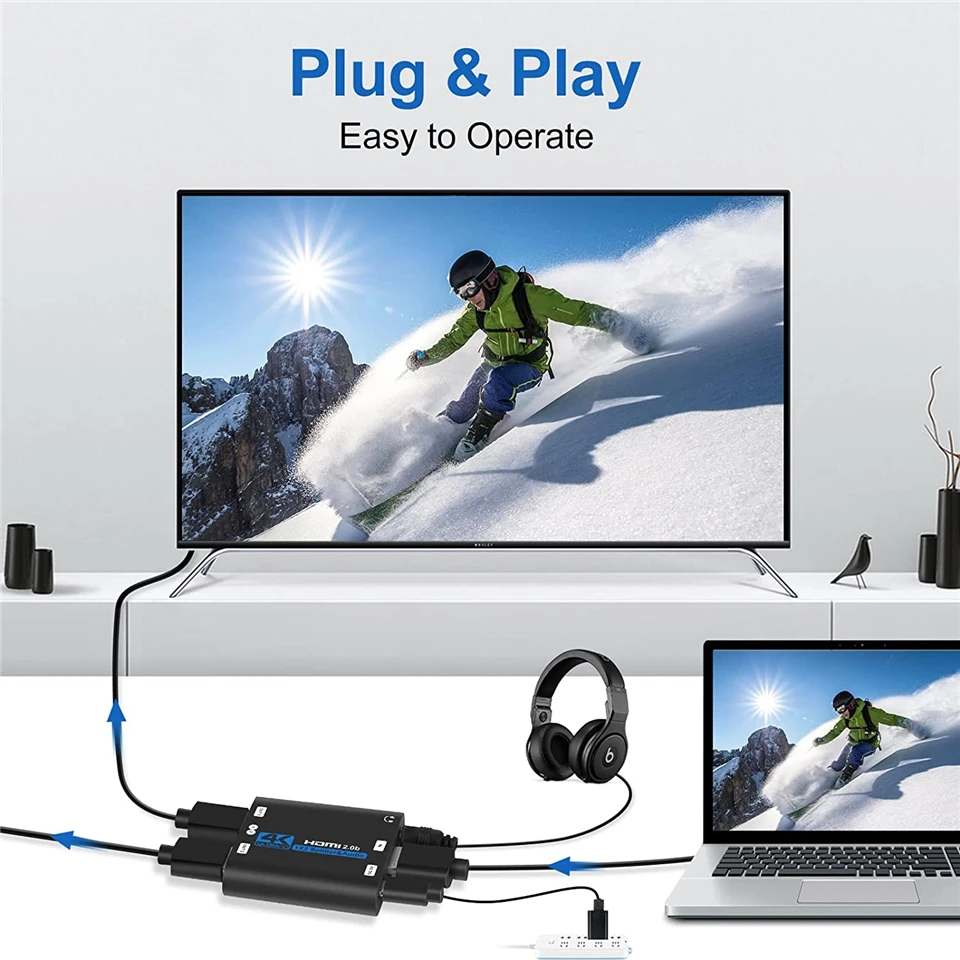2026 Best 4K HDMI Splitter 1x2 HDMI 2.0 Splitter 1 in 2 out HDMI Amplifier Switc