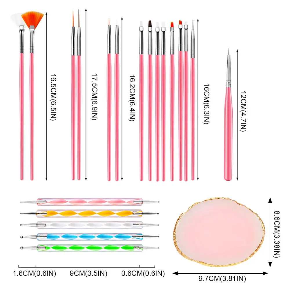 Nail Art Palette And Brush Design Tip Painting Drawing Display Carving Dotting Pen Acrylic Gel UV Polish DIY Manicure Set Tools