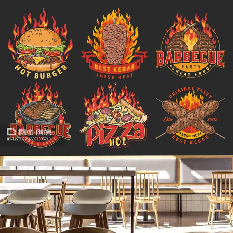 

Custom Fast Food Burger Barbecue Pizza Kebab Wallpaper Industrial Decor Mural Restaurant Snack Bar Wall Paper Papel De Parede