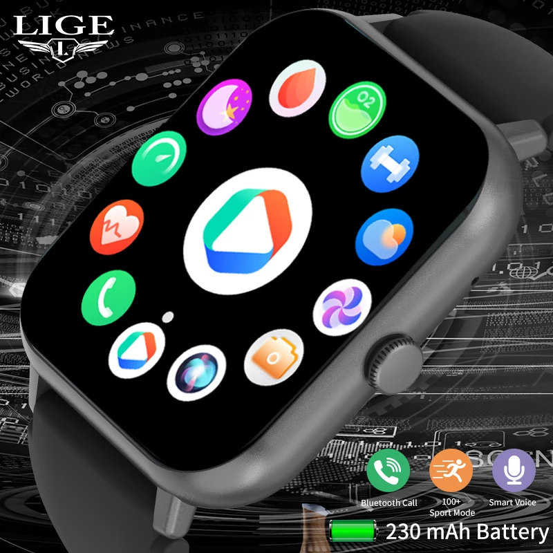 

Смарт-часы LIGE 2023, 1,83 дюйма, Bluetooth, 100 +, спортивные модели, монитор сердечного ритма во время сна, водонепроницаемые Смарт-часы для мужчин и женщин