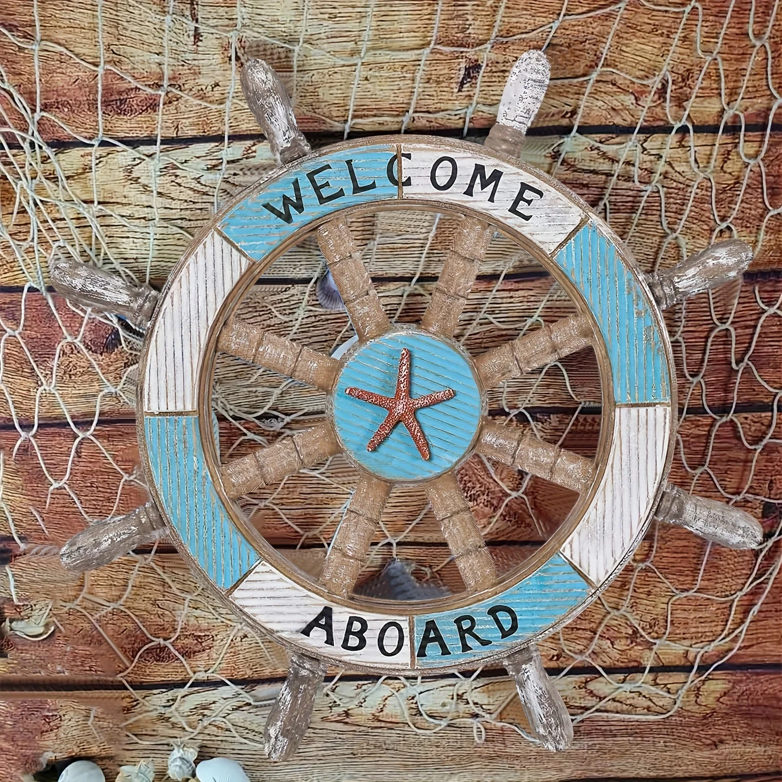1 set di decorazioni per la casa a tema nautico, con ancora in legno, timoni e salvagenti, decorazioni da parete a tema oceano, decorazioni nautiche per interni, utilizzabili per decorare le pareti a feste all'aperto e riunioni in giardino. - immagine 5