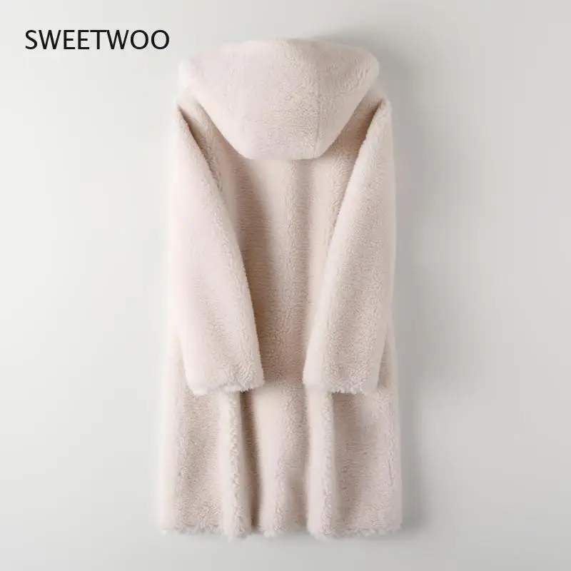 Women Winter New Lamb Fur Coat Female Korean Hooded Granule Sheep Shearing Jacket Loose Mid-Length Warm Outerwear Ladies 2022