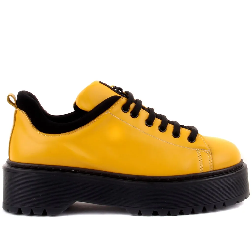 Sail-Lakers zapatos casuales de mujer de cuero mostaza - AliExpress Calzado