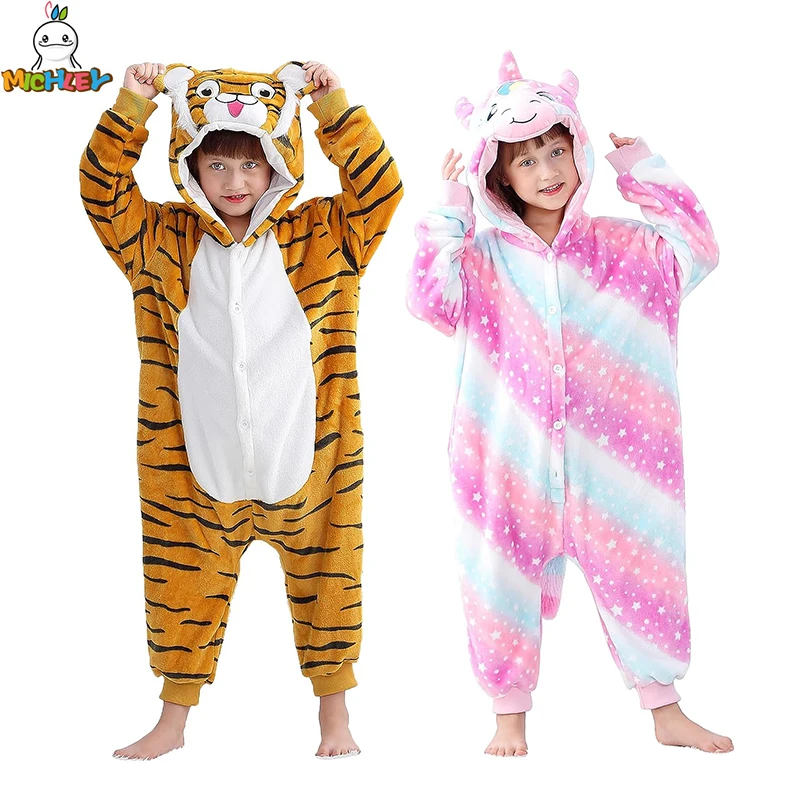 MICHLEY Halloween Flannel Hooded Children Blanket Sleepers Winter Clothes Jumpsuit Sleepwear Robe Pajamas Costume Boys Girls