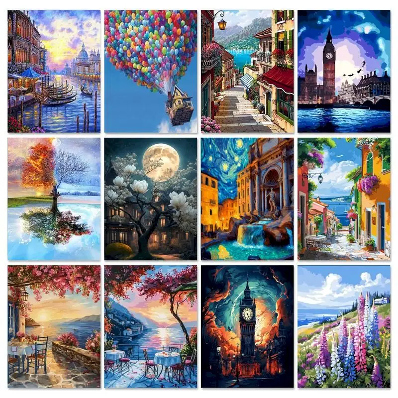 GATYZTORY Frame Oil Painting by Numbers House Landscape DIY Paint By Numbers Zero Basis HandPainted Handpaint Number Painting Gi