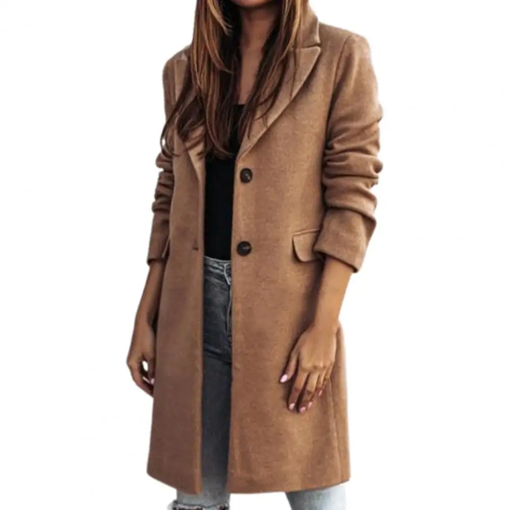 

Women Coat Classic Solid Color Flap Pockets Winter Coat Thick Winter Coats Flap Pockets Lapel Long Warm Woolen Coats Outerwear