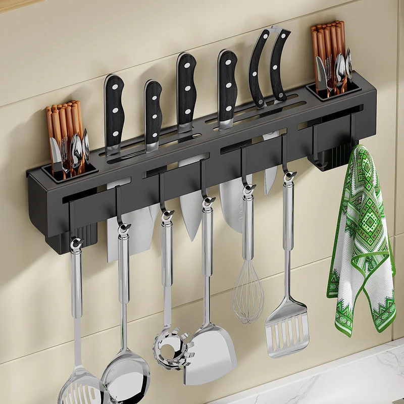 

Knife Holder Stainless Steel Punch-Free Kitchen Knife Chopstick Holder Multifunctional Storage Rack Wall-Mounted Pot Cover Rack