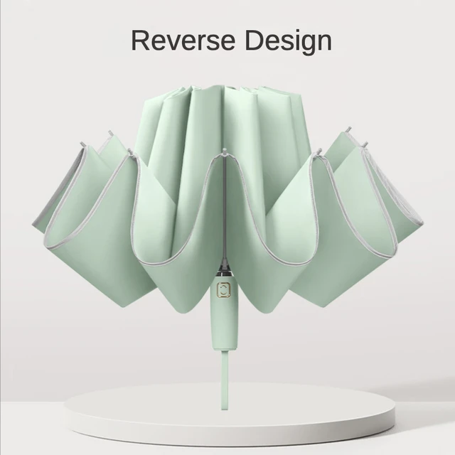 Új Automatikus, Háromszoros Fordított Esernyő Nők Férfiak Fényvédő Vízálló Autó Fényvisszaverő Szél 10 Csontos Esernyők - Image 3