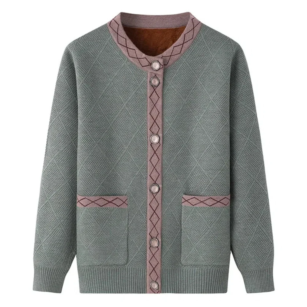 

Autumn Winter Women Sweater Cardigan Jacket New Fleece Warm Knitted Sweaters Middle-Aged Women Clothing Female Outerwear Tops