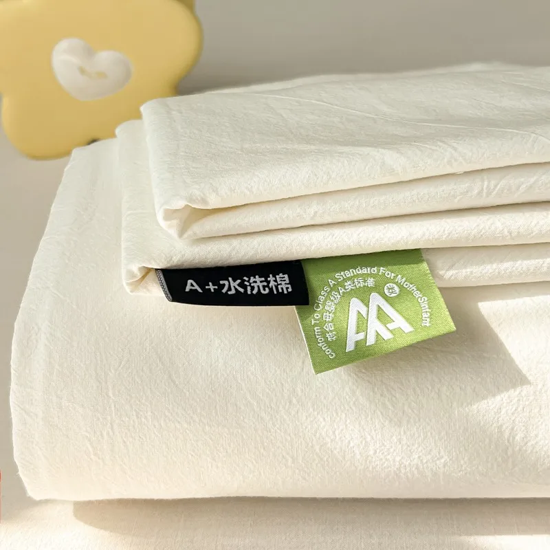 100%Organic Washed Cotton Bed Sheet 3Pcs Basic Percale Weave Soft Breathable Eco-Friendly Kids Adults Flat sheet Pillowcases 5