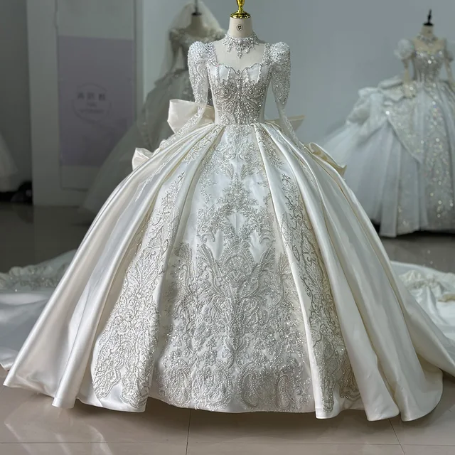 Jancember Perfect Popular Design Wedding Dress 2024 Square Collar Beading Backless Lace Up Bow vestidos novias boda XS46 3
