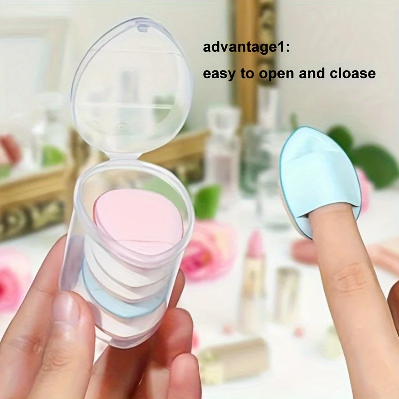 Description Picture 2 of item6pcs Mini Finger Puff With Box Makeup Sponge Puff Set With Container Makeup Puff Small Mini Powder Puff Cream Puff Makeup Tools