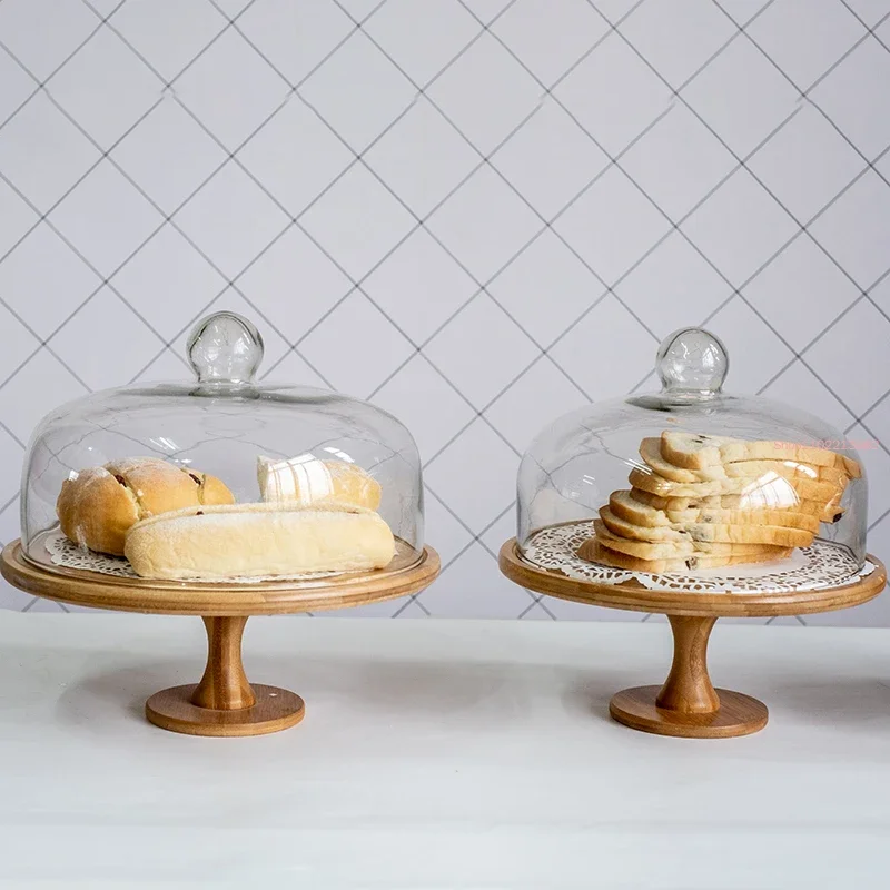 European Style Tall Cake Tray Glass Cover Bread Display Tray Fruit Tasting with Lid Rotating Home Decoration Ornaments