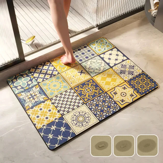 Alfombrilla de diatomita súper absorbente, alfombra de baño antideslizante,  entrada de la sala de ducha, Felpudo de pie de inodoro - AliExpress