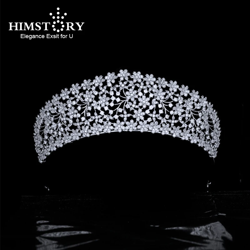 

Himstory Cubic Zircon Queen Diadem Tiaras Crowns Wedding Headband Bridal Hair Accessories Head Jewellery Flower Tiara Novia