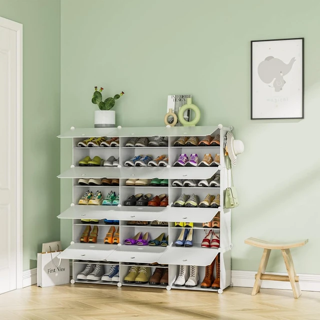 12 Tiers Shoes Organizer Storage Shelf for 72 Pairs Shoes Boots, 36 Cubes  DIY Portable Plastic Shoe Rack with Doors for Entryway, Closet, Garage,  Bedroom,Cloakroom 