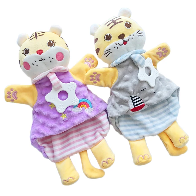 Soft Appease Toys Cartoon Tiger Baby Soothe Reassure Sleeping Animal Blankie Towel Bebes Hand Puppets Toy 3