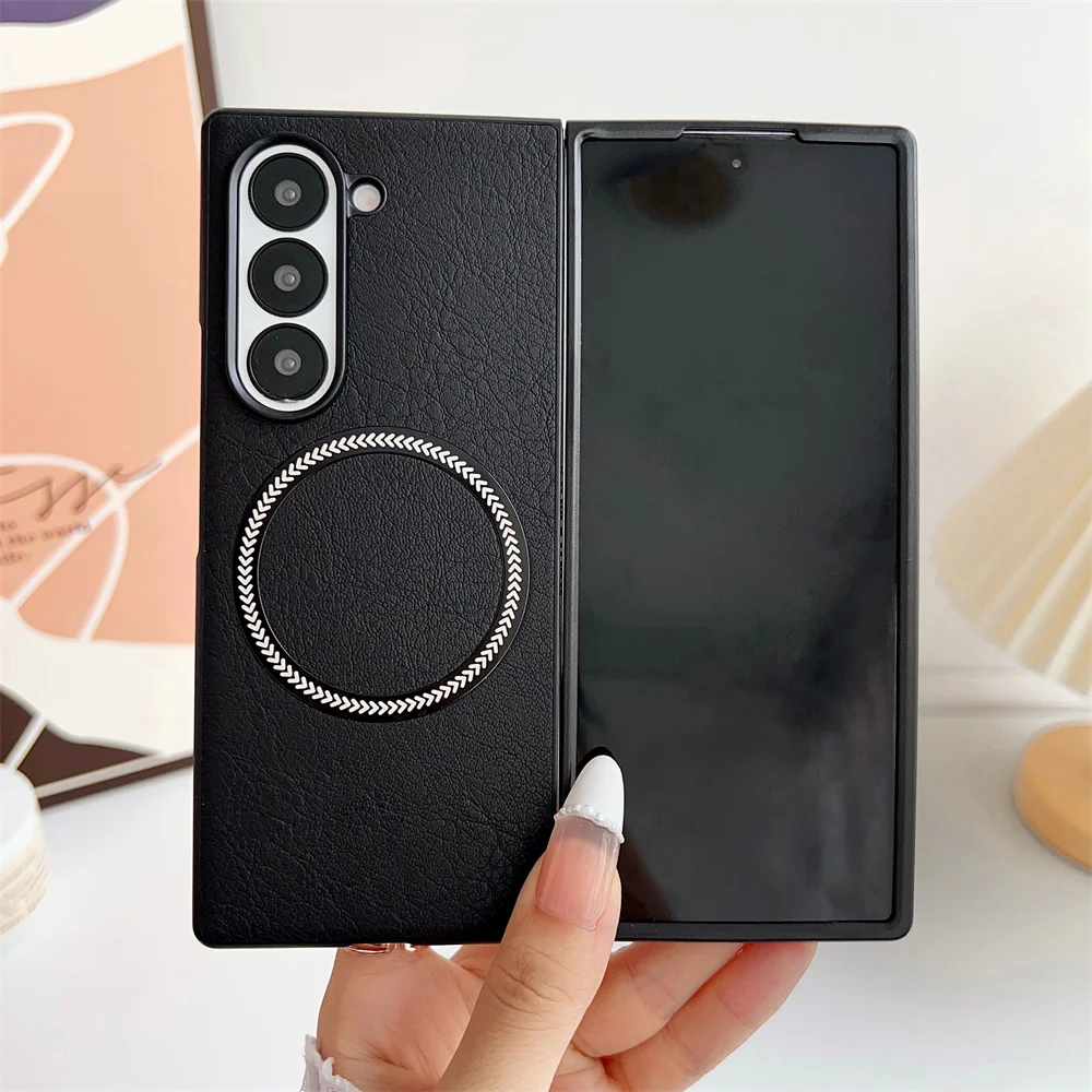 Étui de protection magnétique en cuir de luxe pour téléphone Samsung Z Fold 6 4 5 5G Fold6 pour chargement sans fil Magsafe Coque arrière mate_voghion.com