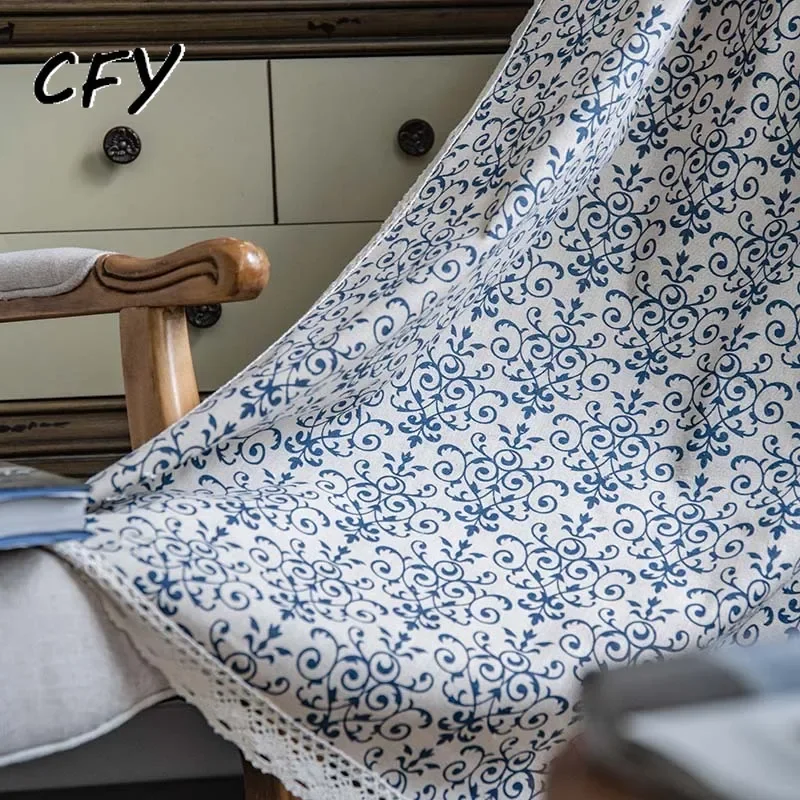 

Cotton Linen American Country Retro with Sun Lace Tassel Curtain Easy Drape Window Curtains for Living Room Kitchen Valance