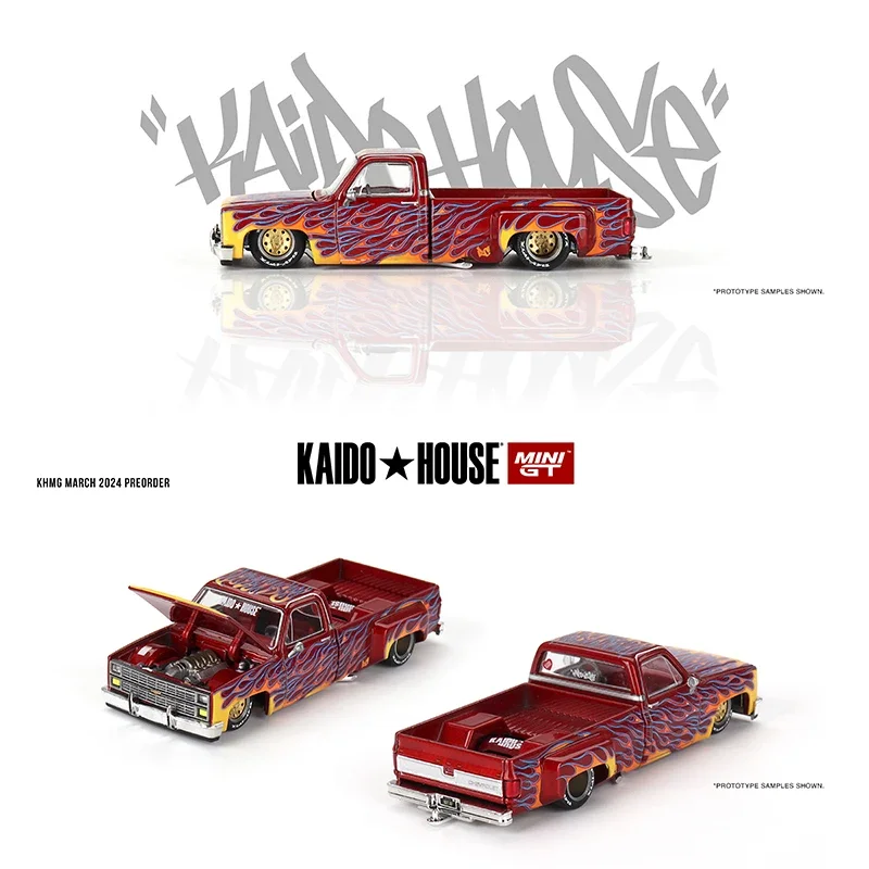 

**Pre Sale**MINIGT KHMG127 1:64 Silverado Dually On Fire V1 Openable Hood Diecast Diorama Car Model Kaido House