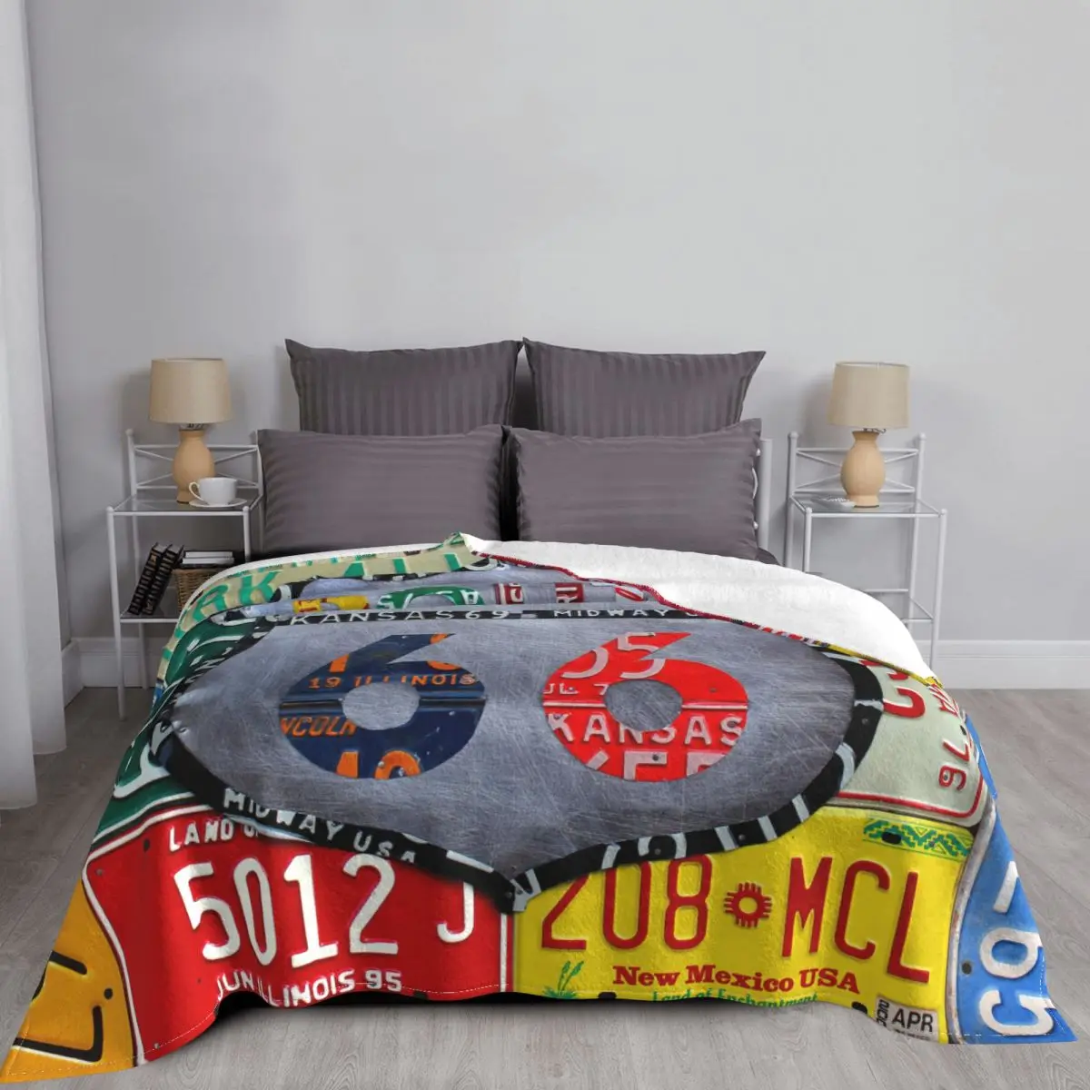 Route 66 Plaid Blankets Sofa Cover Fleece Spring Autumn Vintage Super Warm Throw Blanket for Home Outdoor Bedding Th