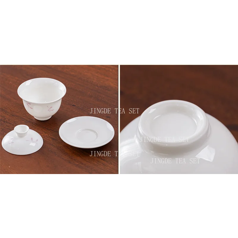 Ceramic Sheep Fat Jade Covered Bowl Dehua White Porcelain with Lid Tea Bowl Large Kung Fu Household Tea Set Gaiwan