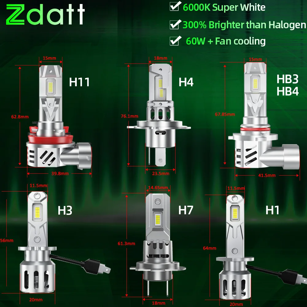60W H1 H8 H7 H11 LED Headlight Bulbs CANBUS Lights 30000LM H4 9005 HB3 9006 H3 Mini Lamp CSP Wireless Car LED with Fan