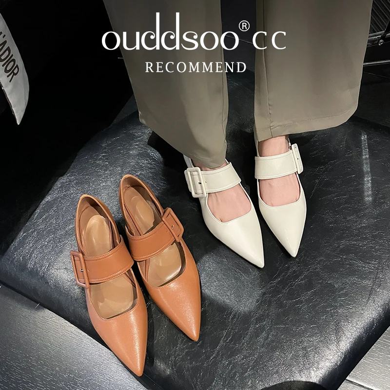 

Ods Pointy Toe Leather Mary Jane Shoes Shallow One Line Buckle Flats Women Commuting Low Heel Work Pumps Zapatos Mujer Chaussure