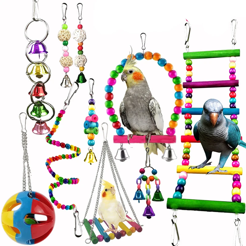 Parrot Bell Toys Birds Chewing Hanging Cage Bite Accessories Parakeet Beads Play 
