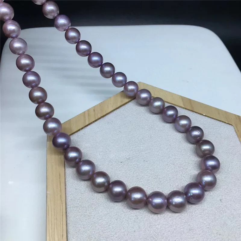 

Fashion Natural 18"11-12mm Genuine Necklace for Women Natural Purple Sea Beads Less Flaw Fine Jewelry Gifts 925 Sterling Silver