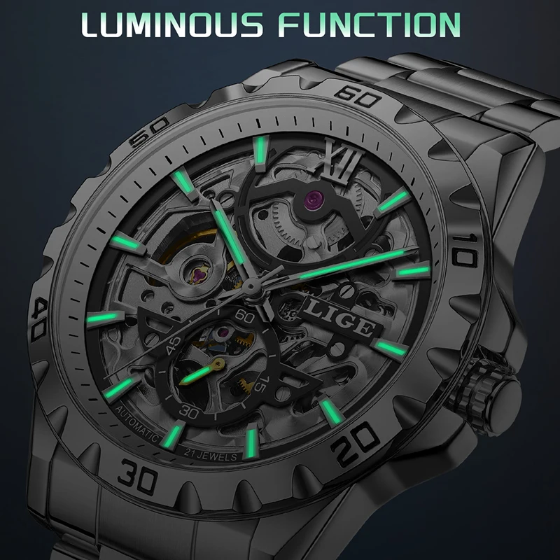 LIGE Fashion Mechanical Watches For Men Stainless Steel Business Date Display Waterproof Automatic Men Watch Relogios Masculino