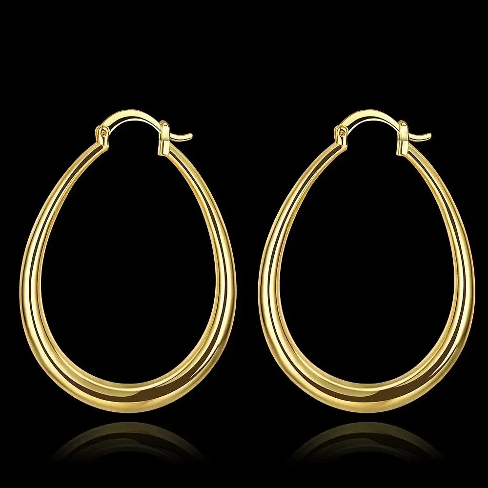 

Hot Fine 18K Gold Plated 44MM Hoop Earrings 925 Sterling Silver for Woman High Quality Fashion Party Jewelry Christmas Gifts