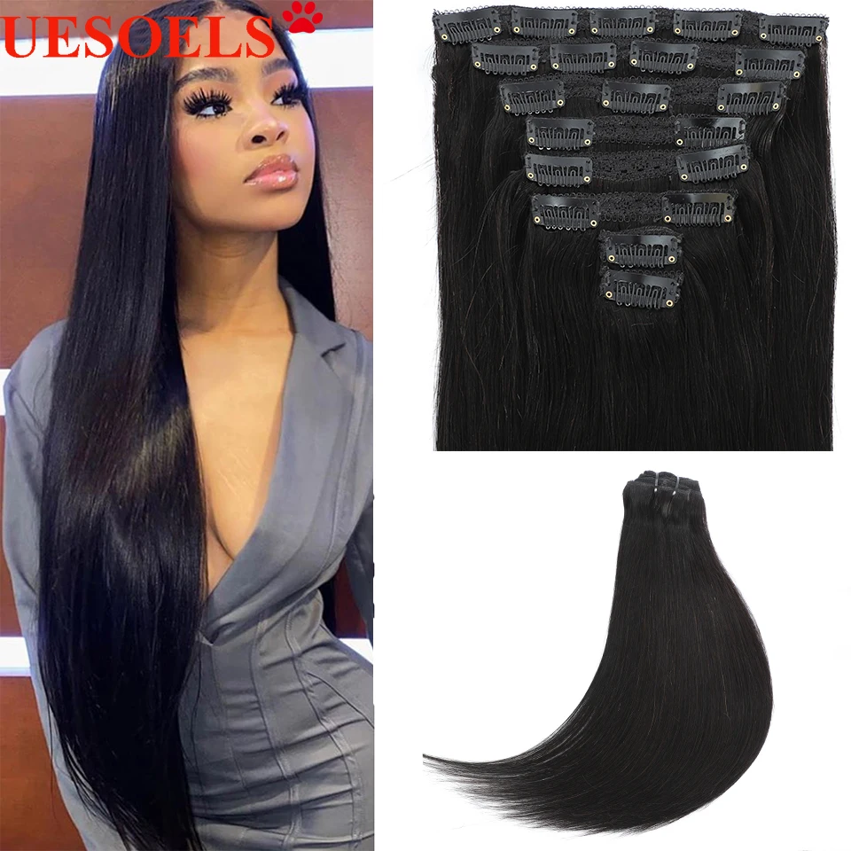 Long Straight Clip in Human Hair Extensions 8pc/set 120g Remy Human Hair Natural Color Body Wave Extensions Clip-ins Full Head