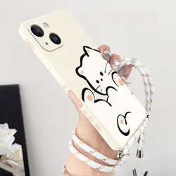 White Cloud Cat Crossbody Lanyard Silicone Phone Case Cover - iPhone 6 Plus(6 SPlus) (White)