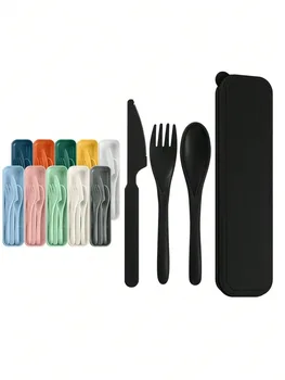 Set di posate coltello, forchetta e cucchiaio in plastica da 1 pezzo, posate riutilizzabili, portatili, adatte per la scuola, l'aperto, il campeggio, l'ufficio 1