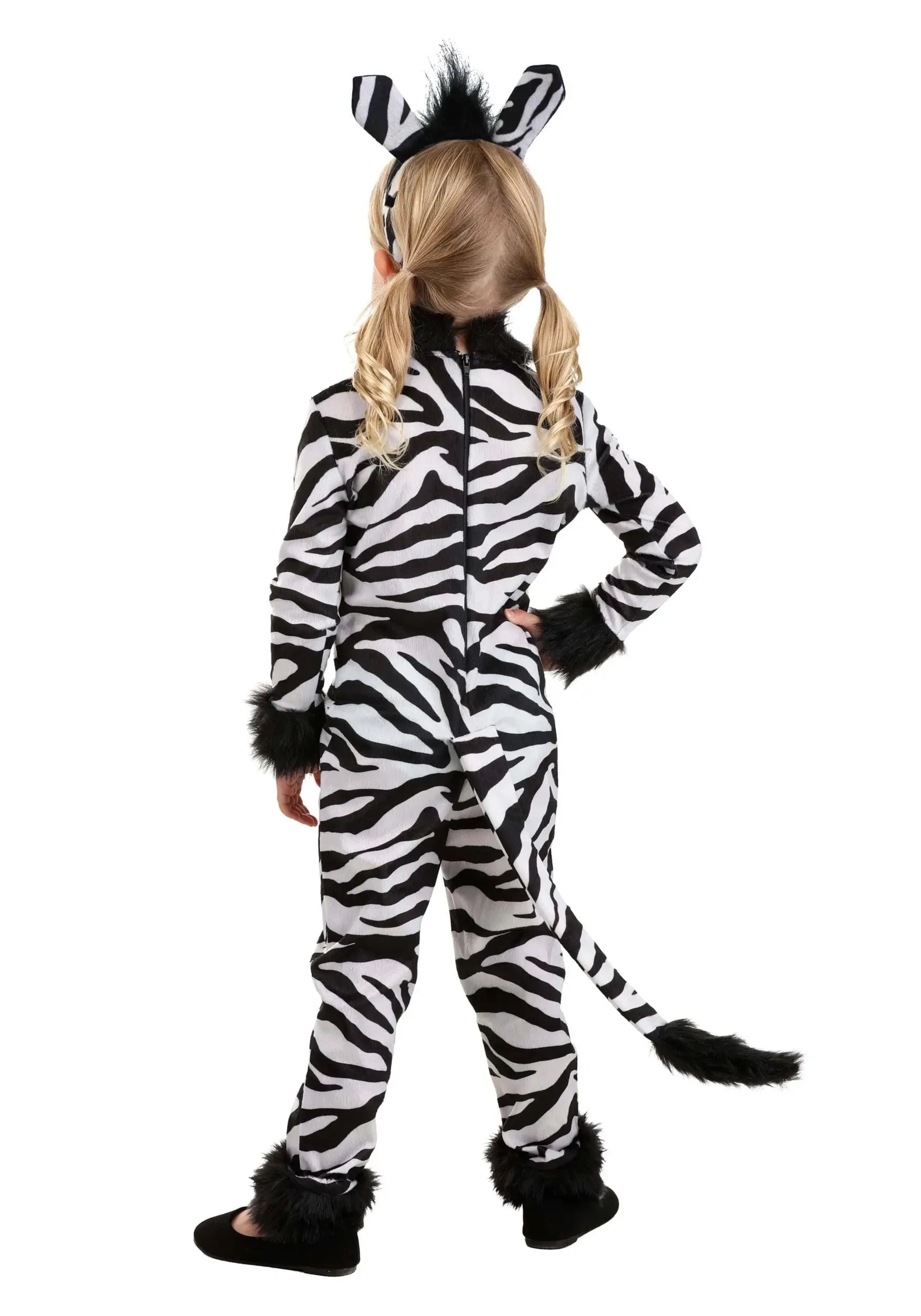 Kids Zebra Costume Children's Animal Jumpsuit with Headband Tail Plush Trim Halloween Party Dress Up Outfit