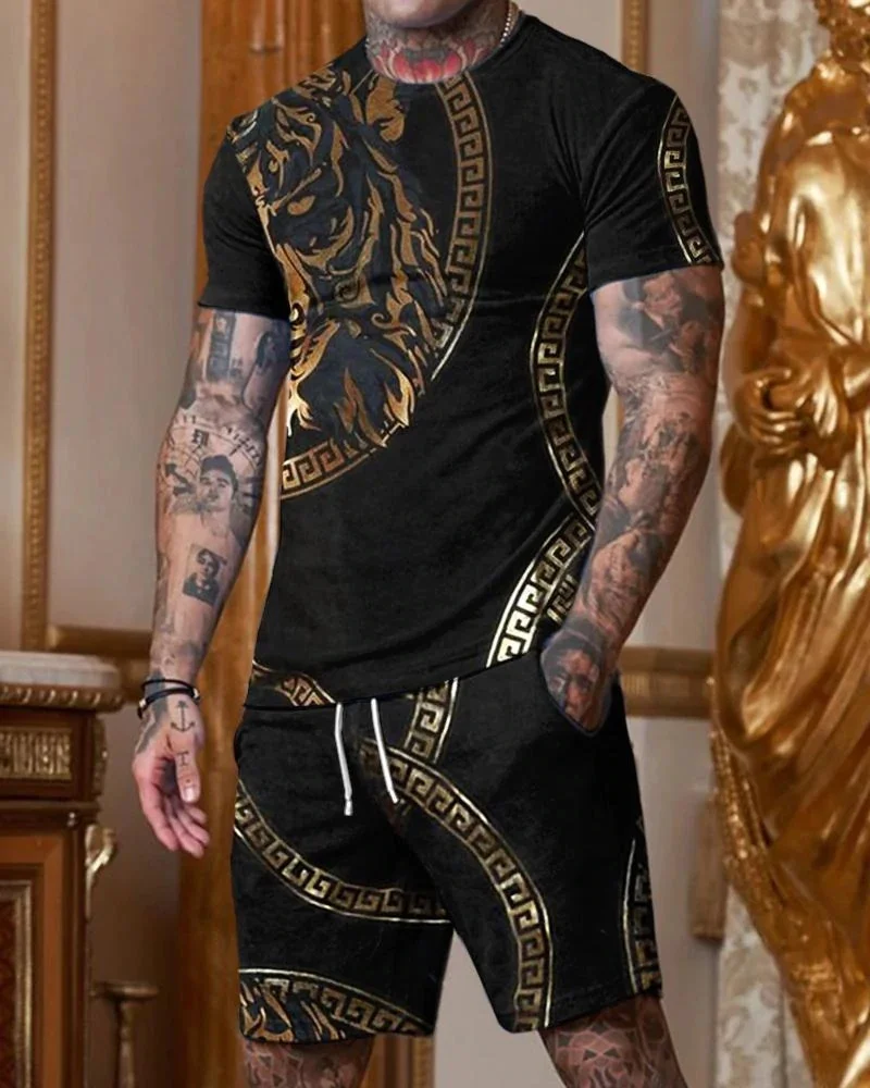 Summer Man Tracksuit 2 Piece ​O-neck 3D Short Sleeve Shirt Shorts Set Men's Running Suit Oversized T-shirts For Men Clothing