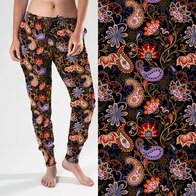 LETSFIND New Arrival Women 3D Paisley Print Comfortable Pants with Pockets Peach Skin Super Soft Loose Stretch Jogger Pants watercolor painting artwork print shower curtain paisley mandala floral pattern waterproof bath curtains bathroom with hook deco